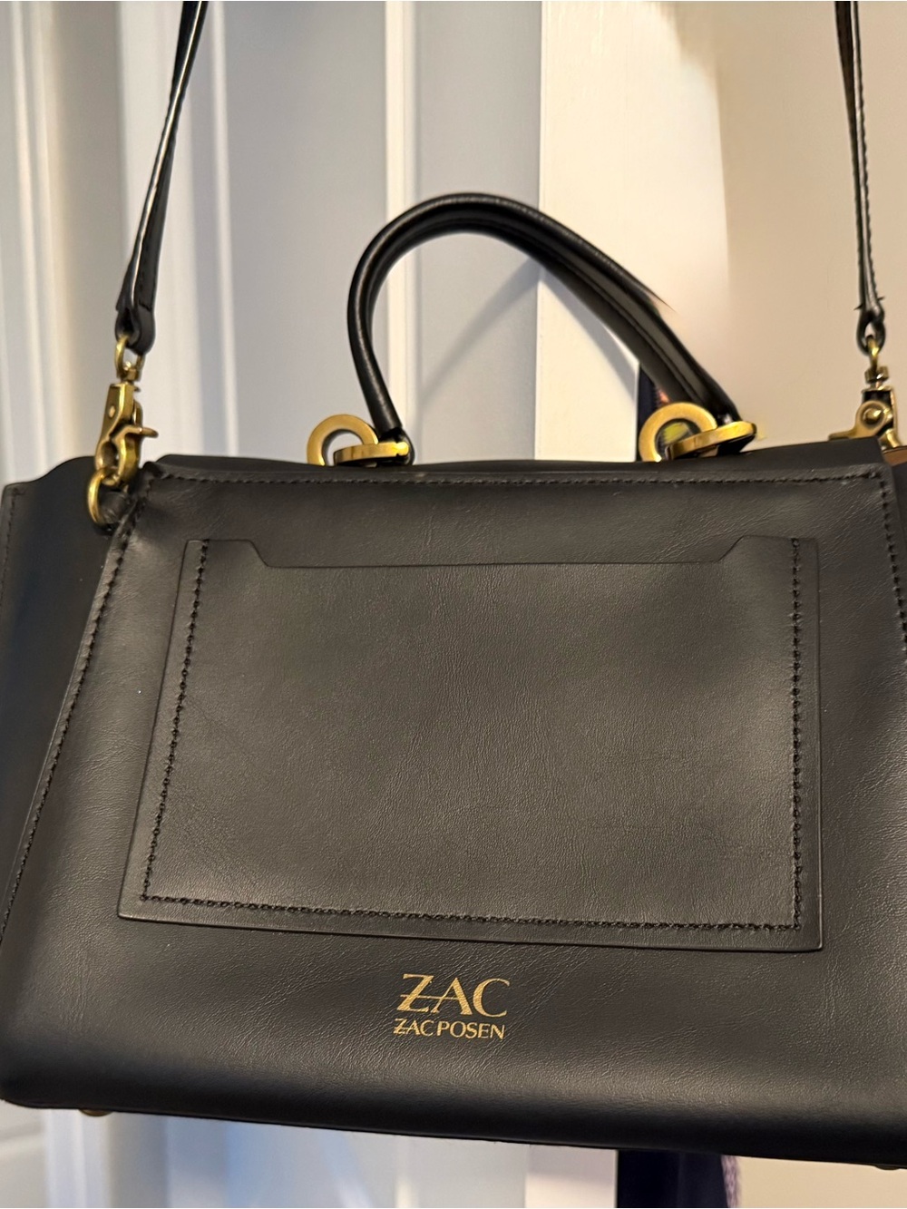 ZAC Zac Posen Black Leather Satchel with Gold Hardware-Eartha